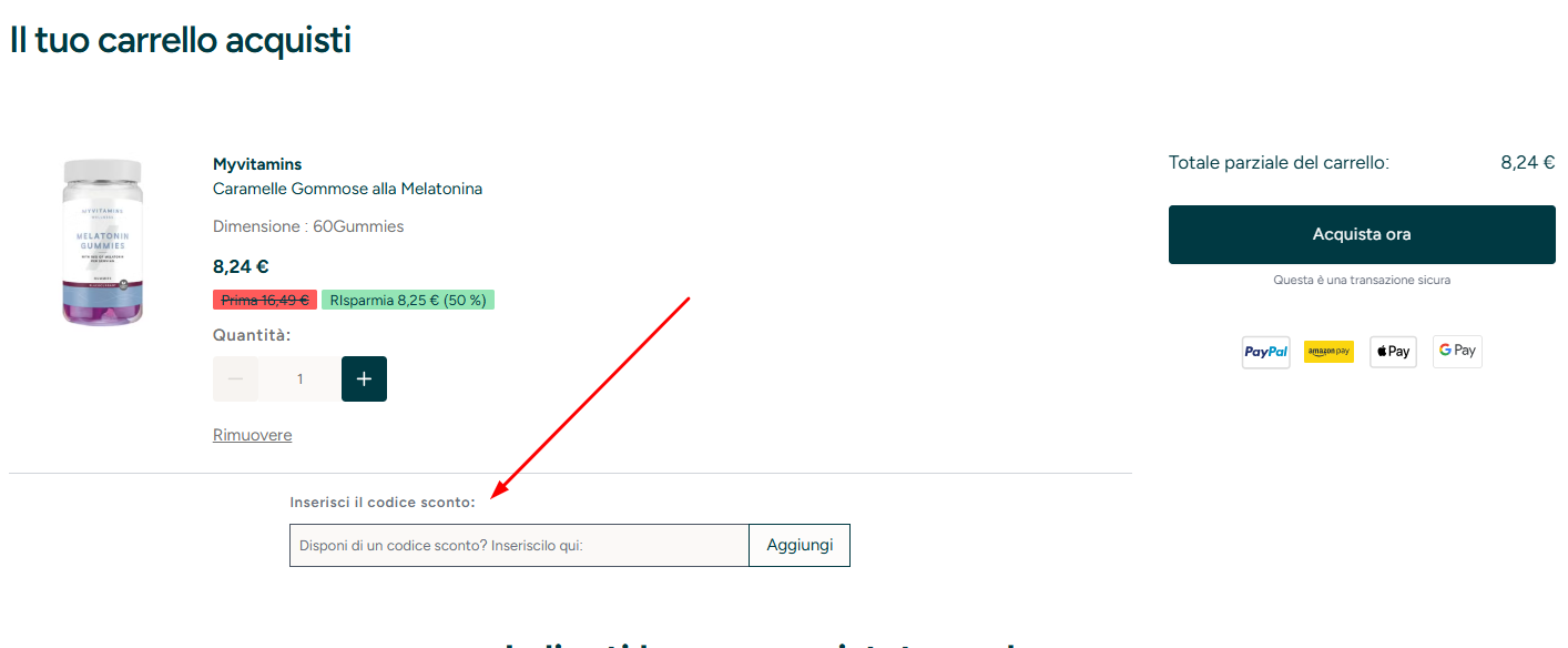 Dove inserire il codice sconto MyVitamins