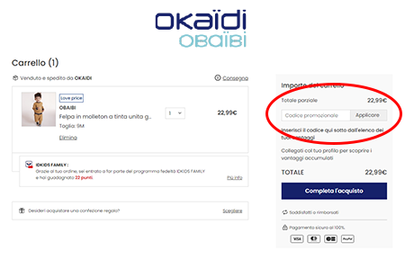inserire il codice sconto Okaidi