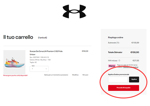 codice sconto Under Armour Dove inserire il codice sconto Under Armour