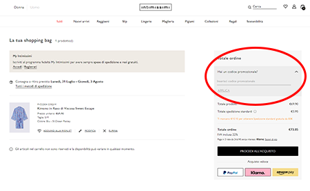coupon intimissimi dove inserire il codice sconto intimissimi