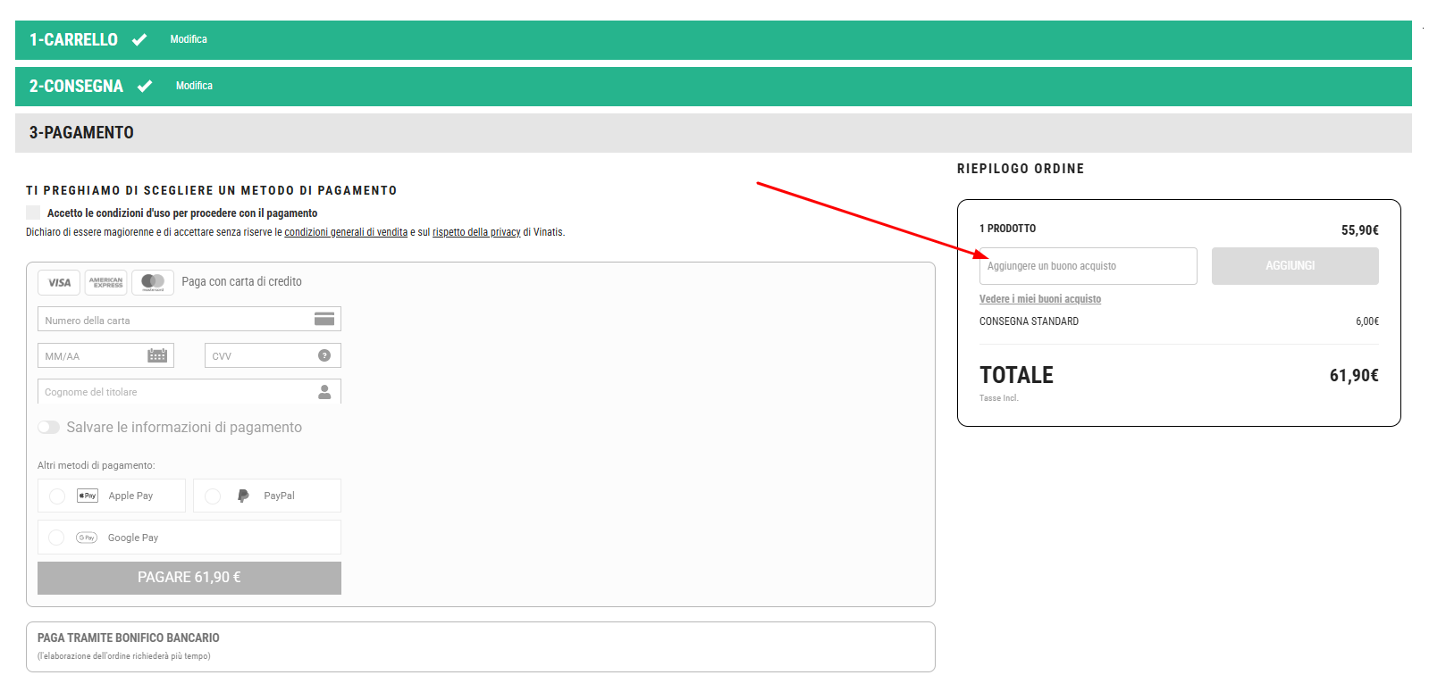 Dove inserire il codice sconto Vinatis