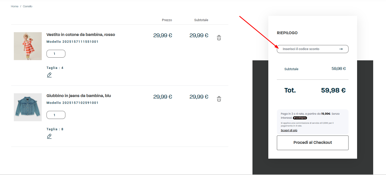 Dove inserire il codice sconto Primigi