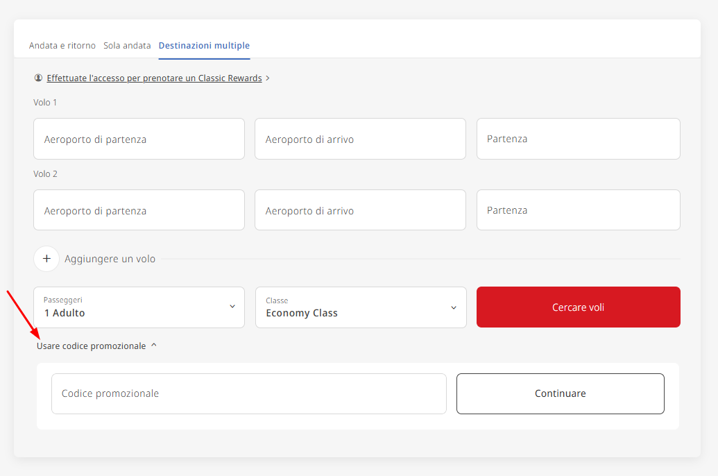 Dove inserire il codice sconto Emirates