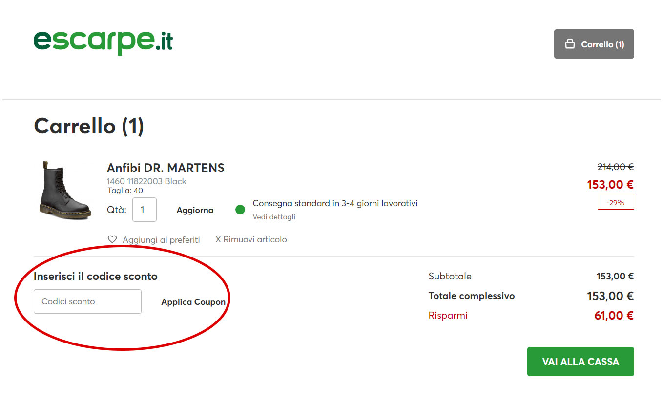codice sconto eScarpe