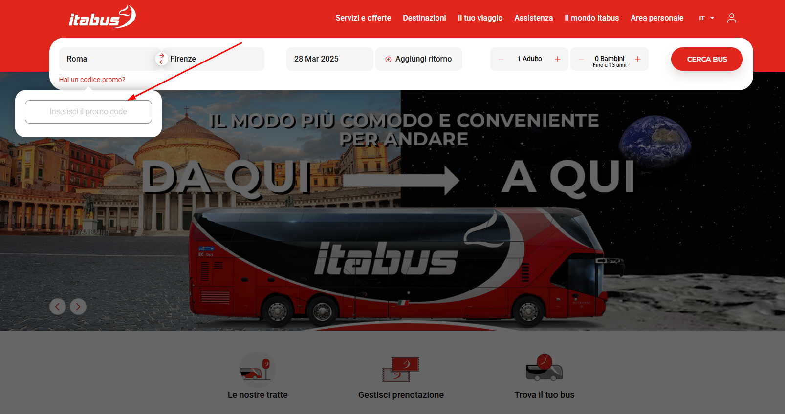 Dove inserire il codice sconto Itabus