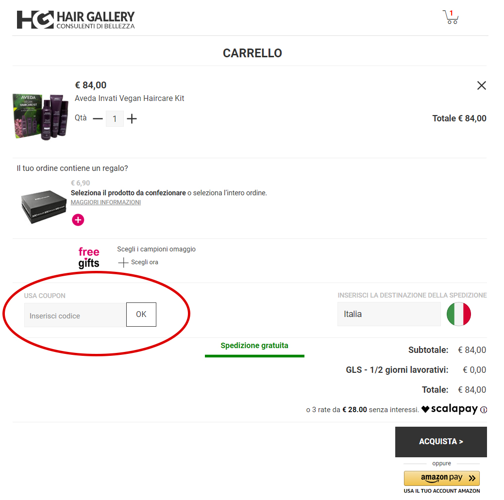 dove inserire il codice coupon Hair Gallery codice coupon Hair Gallery