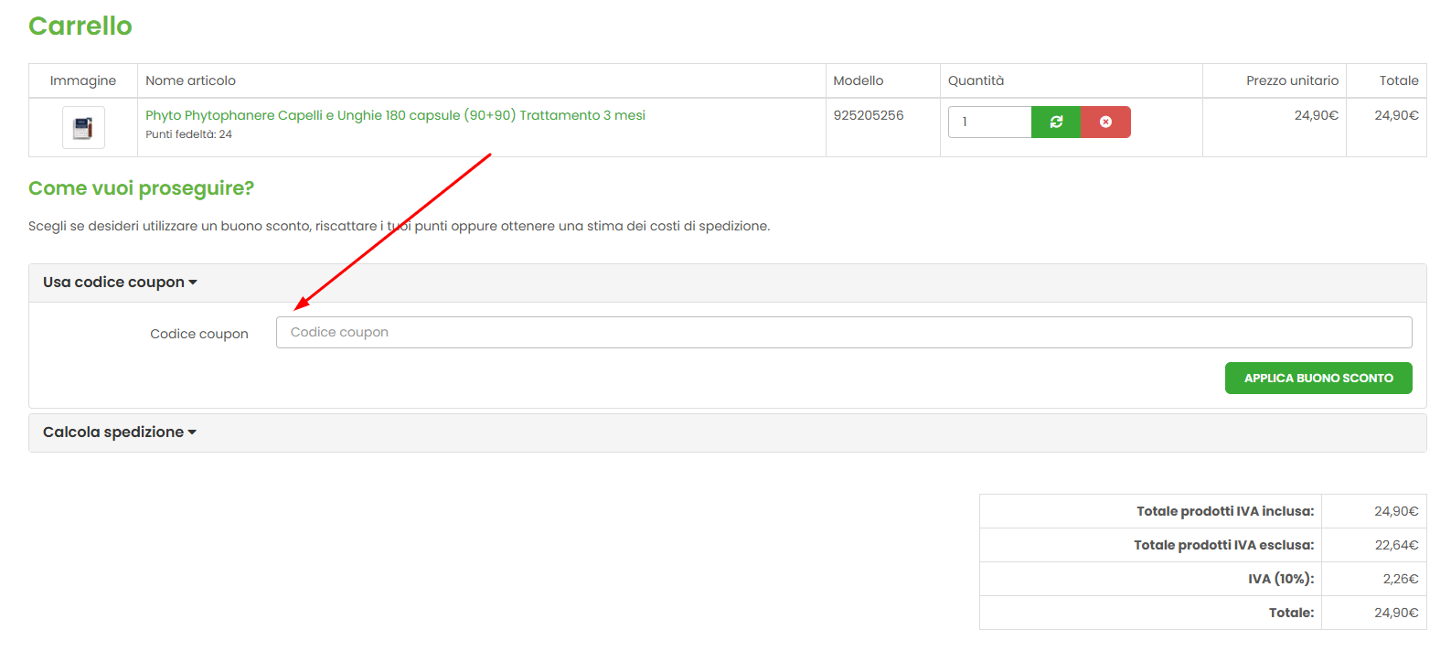 dove inserire il codice sconto Farmacia Guacci