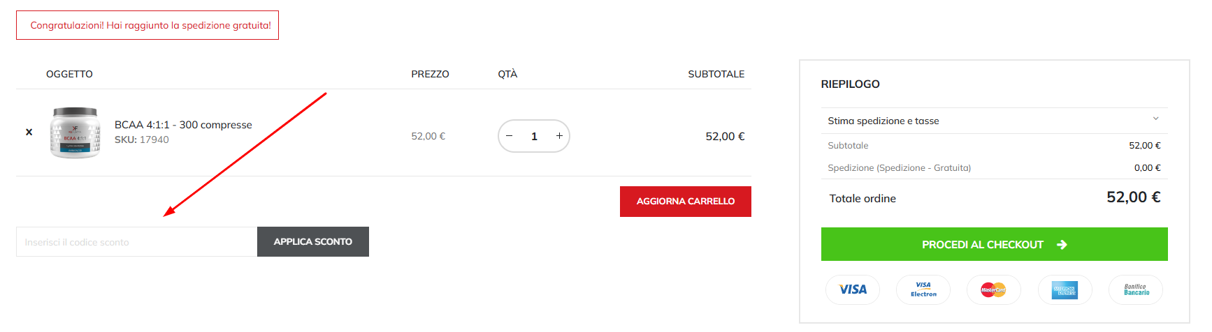 codice sconto KEFORMA Dove inserire il codice sconto KEFORMA