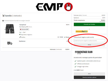 come usare un codice sconto EMP Dove inserire il codice sconto EMP?
