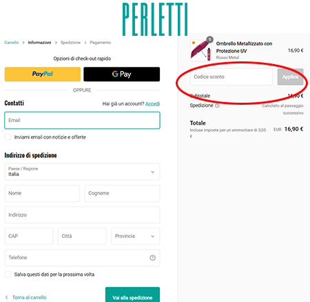 usare un codice sconto Perletti Dove inserire il codice sconto Perletti?