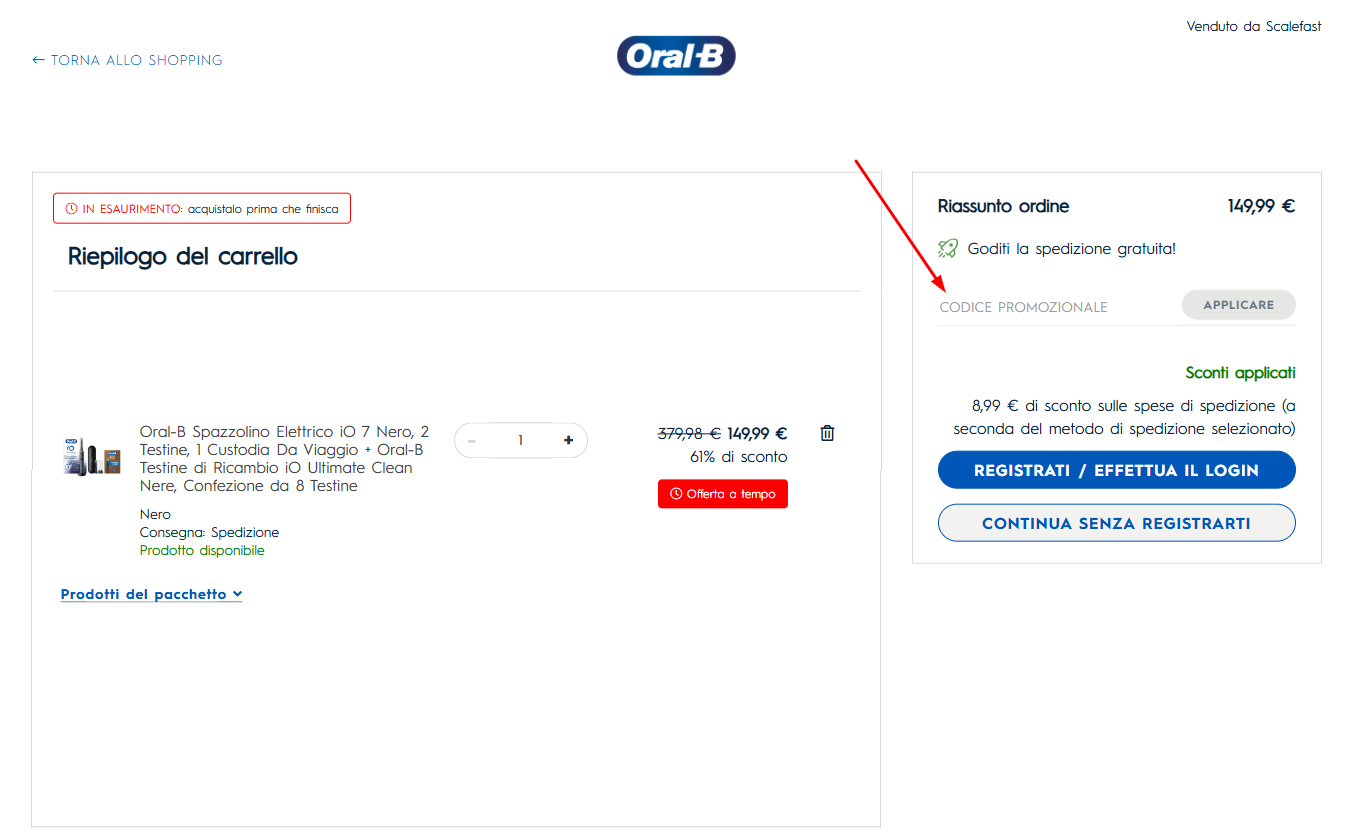 Dove inserire il codice sconto Oral B