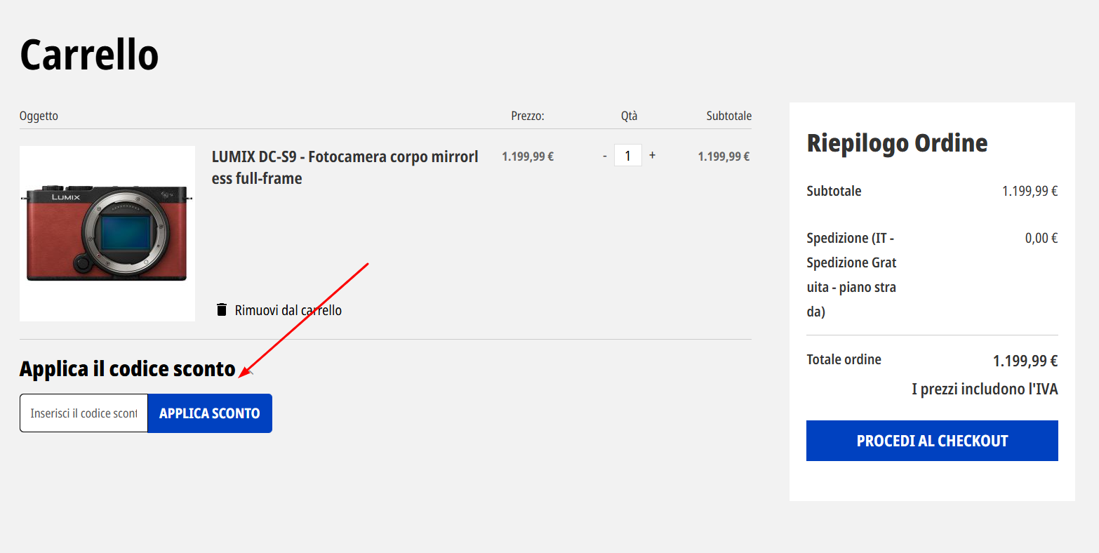codice sconto Panasonic Dove inserire il codice sconto Panasonic