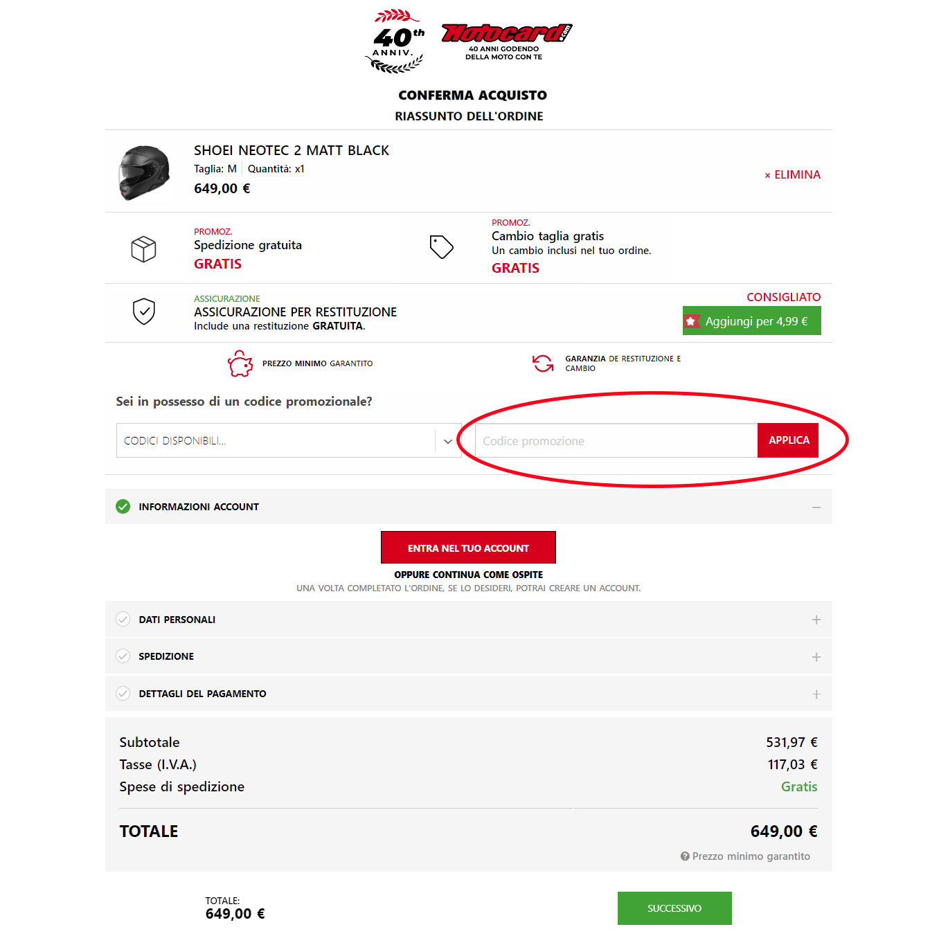 codice promozionale Motocard