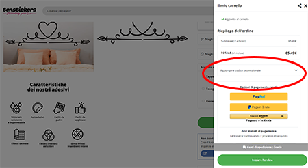 Dove inserire il codice sconto TenStickers