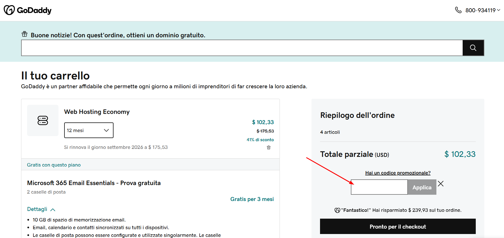 come usare un codice sconto GoDaddy Dove inserire il codice sconto GoDaddy