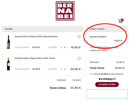 usare un codice sconto Bernabei Dove inserire il codice sconto Bernabei