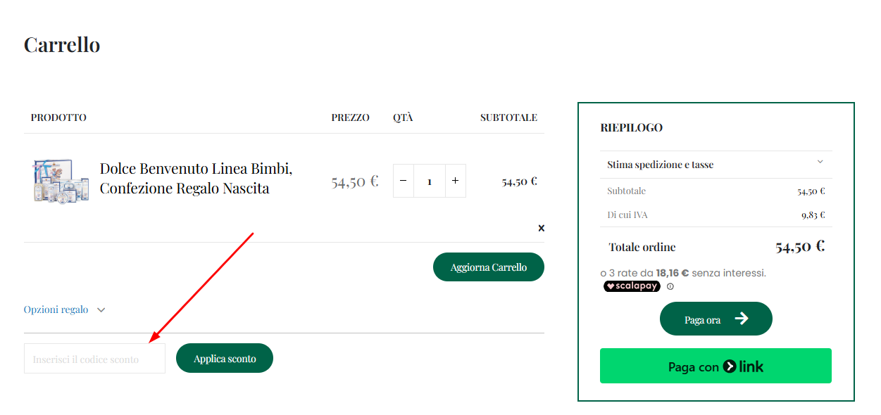 Dove inserire il codice sconto Helan