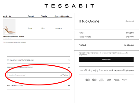 codice sconto Tessabit Dove inserire il codice sconto Tessabit