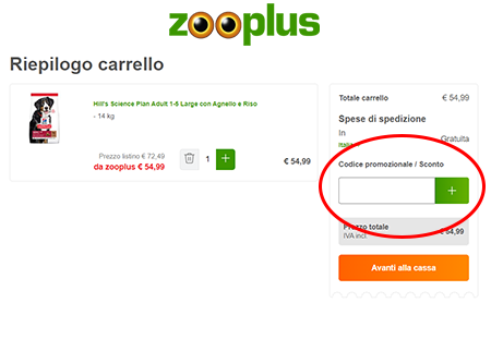 codice sconto Zooplus inserire il codice sconto Zooplus