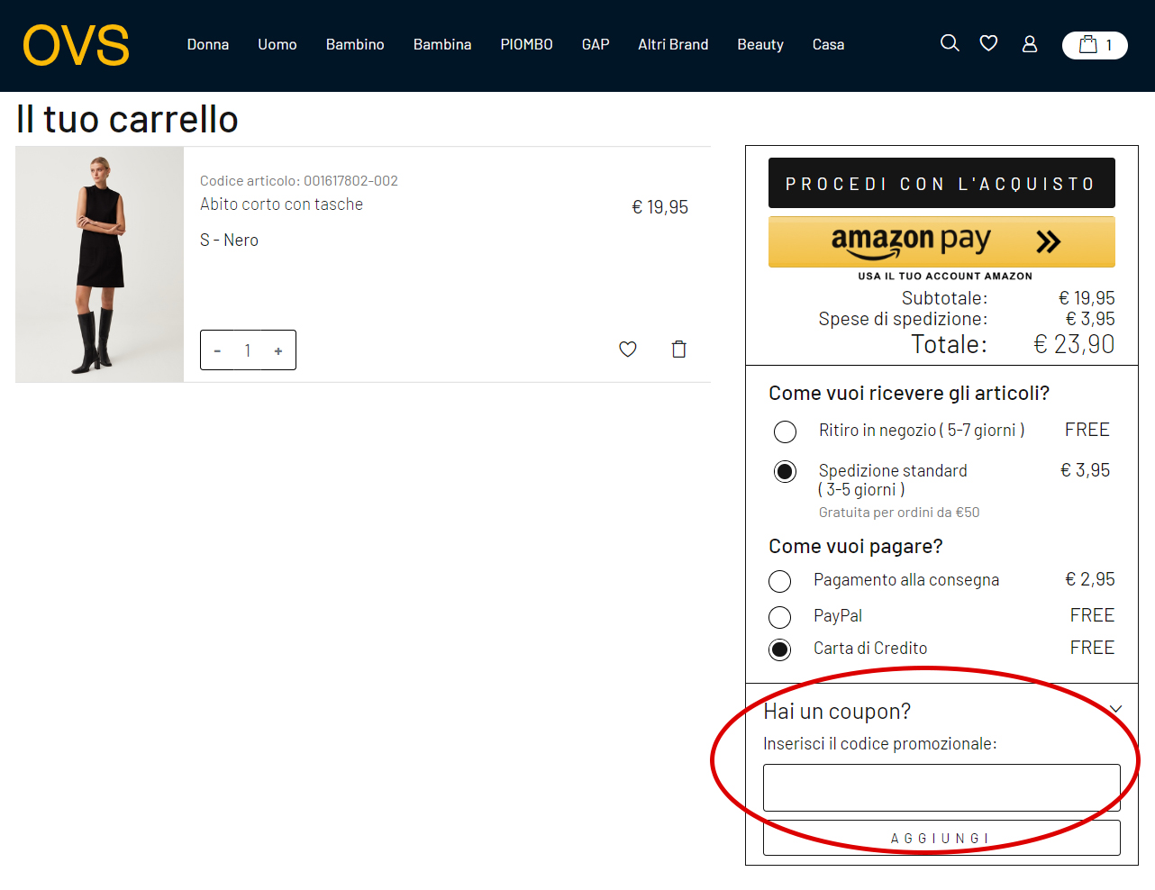 dove inserire il coupon OVS coupon OVS
