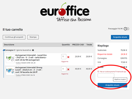 codice sconto Euroffice Dove inserire il codice sconto Euroffice