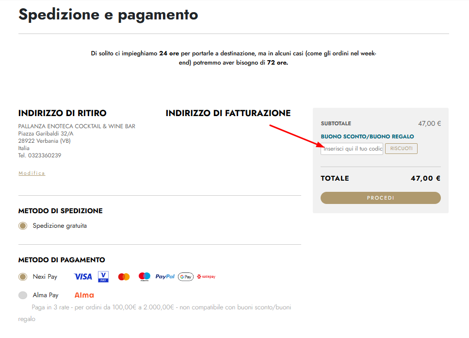 Dove va inserito il codice sconto Dispensa