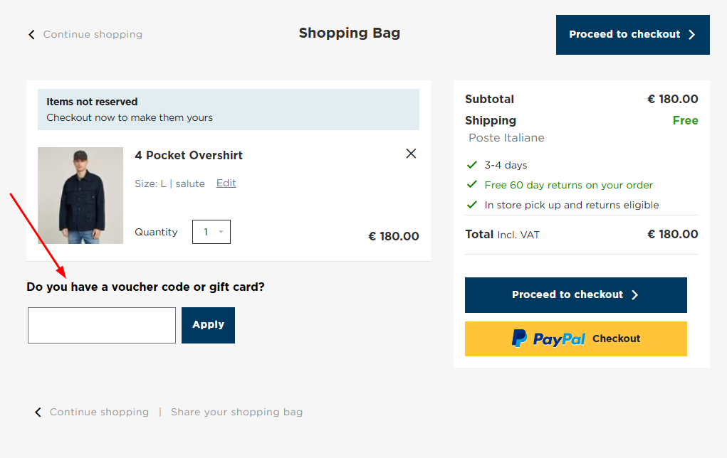 Dove inserire il codice sconto G-STAR