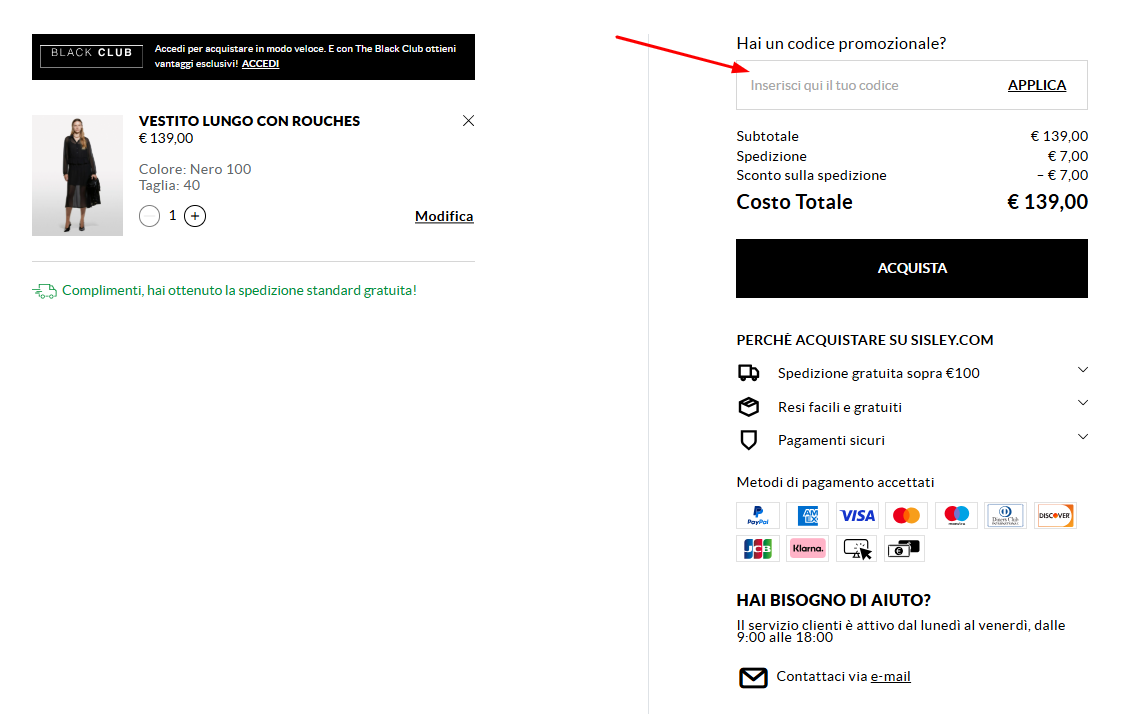 Dove inserire un codice sconto Sisley