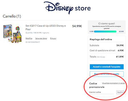 codice sconto Disney Store