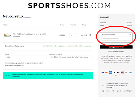 codice sconto SportsShoes Dove inserire il codice sconto SportsShoes