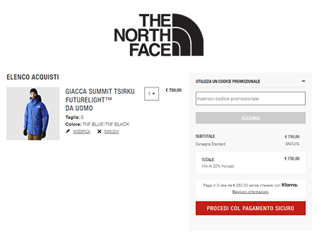 Dove inserire il codice sconto The North Face