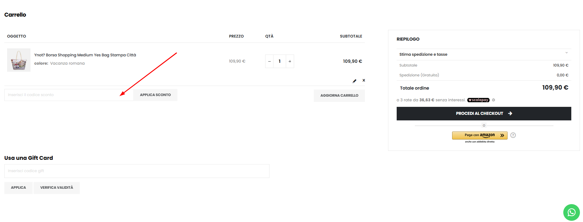 codice sconto Ynot Dove inserire il codice sconto Ynot