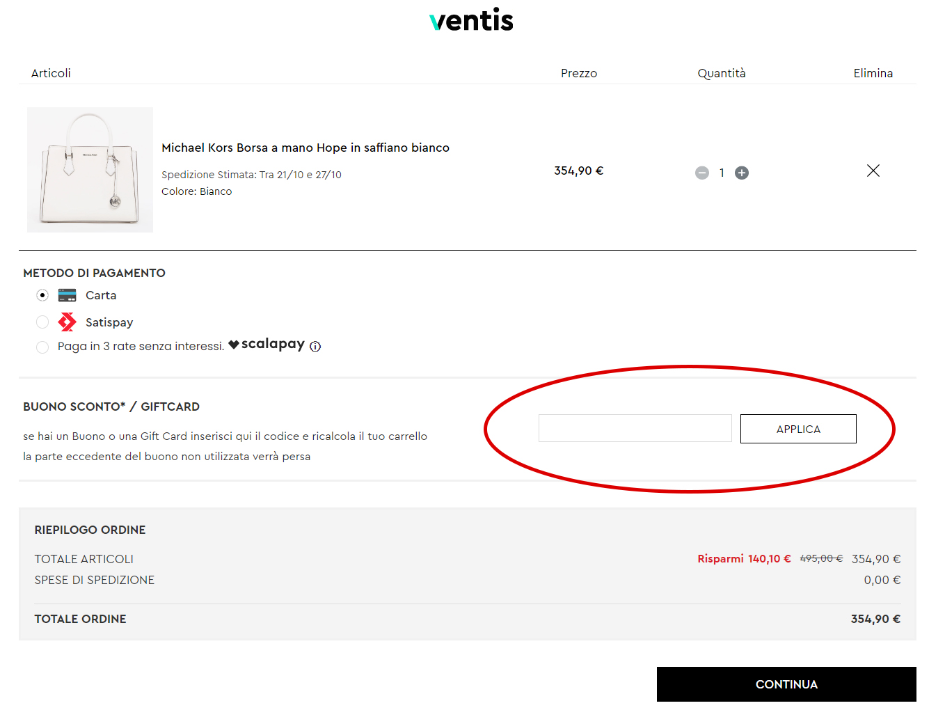 Dove inserire il buono sconto Ventis buono sconto Ventis