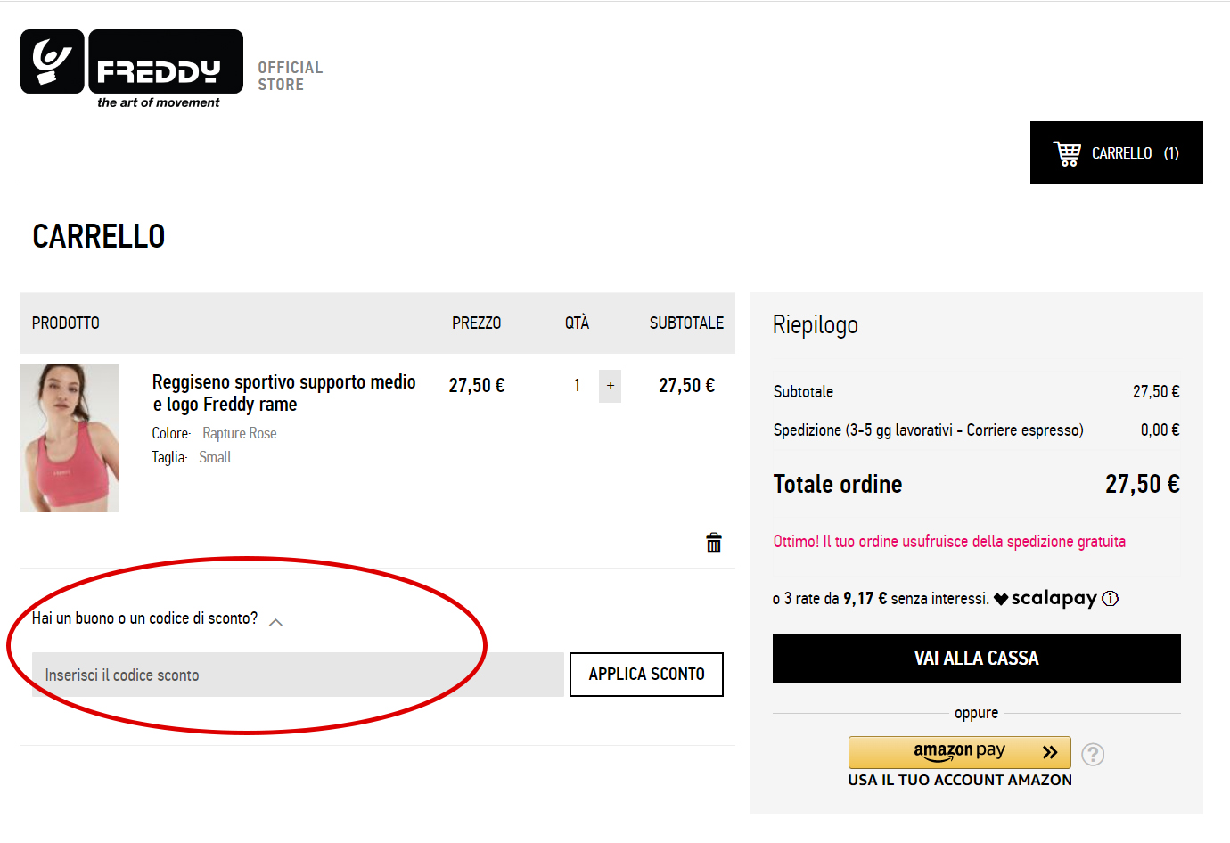 Dove inserire il codice sconto Freddy codice sconto Freddy