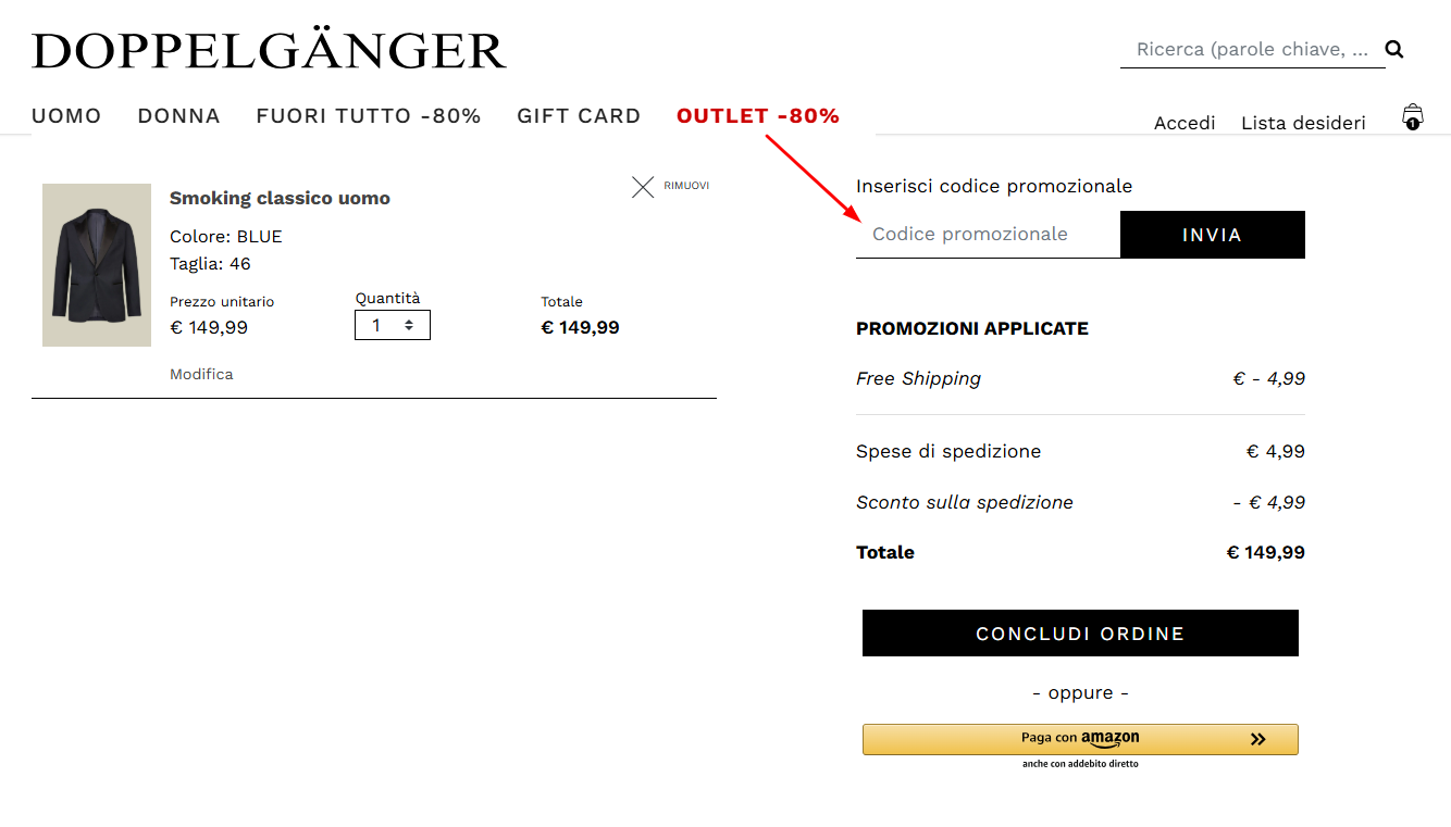 codice sconto Doppelganger Dove inserire il codice sconto Doppelganger