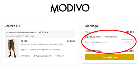 codice sconto Modivo Dove inserire il codice sconto Modivo