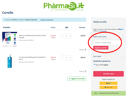 Inserire il codice sconto Ph&agrave;rmasi