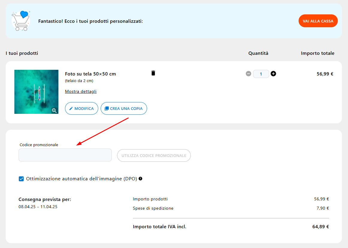 Dove inserire il codice sconto Pixum