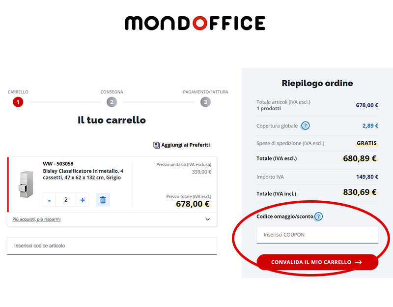 dove inserire il codice omaggio o sconto Mondoffice codice omaggio o sconto Mondoffice